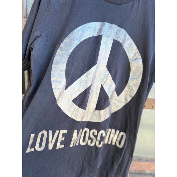 Love Moschino Metallic Peace Sign Designer Tee Unisex Size Small - Picture 4 of 6